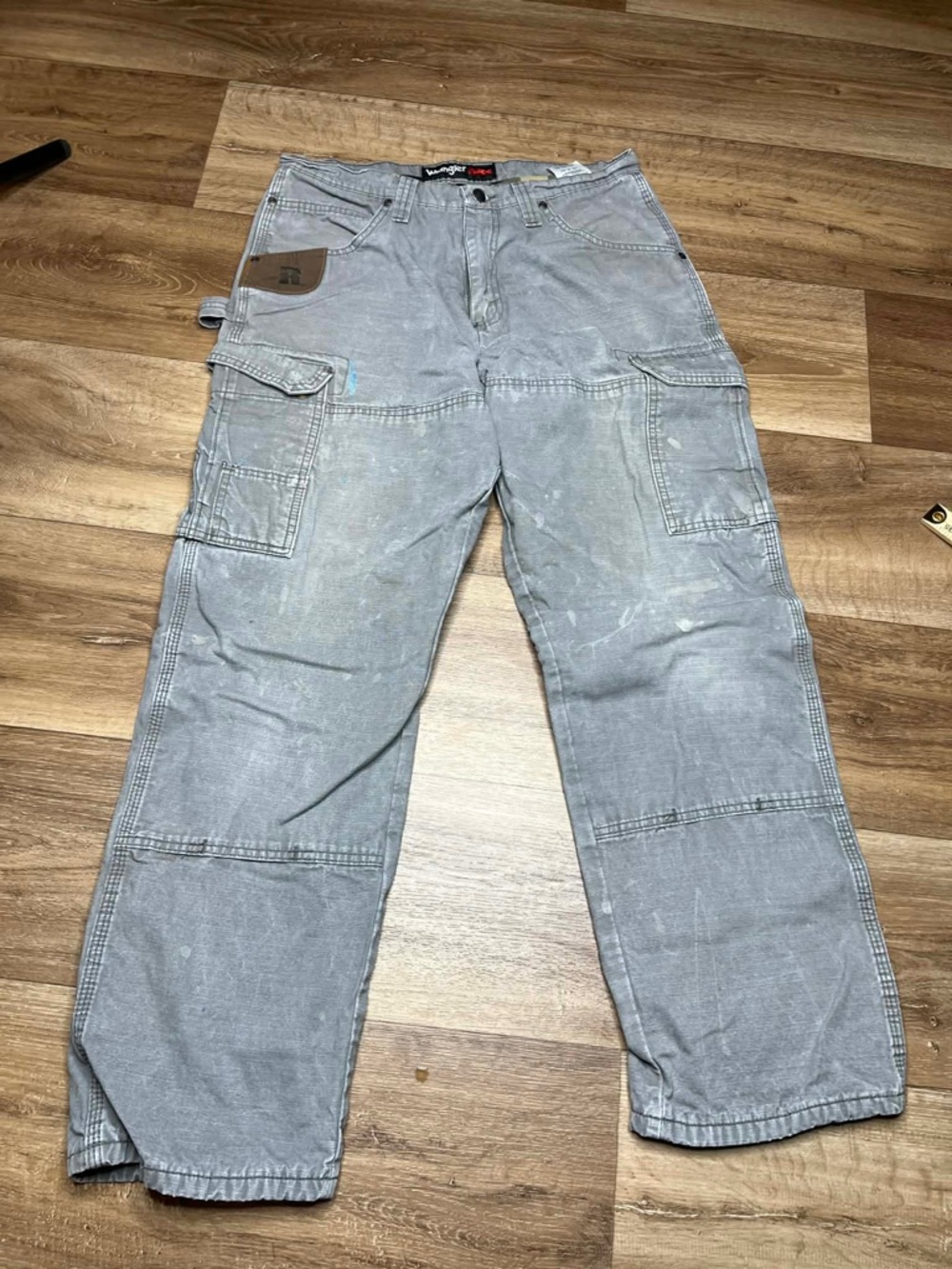 Wrangler Riggs Workwear Pants Mens 32X32 Gray Ripstop Cargo Carpenter Workwear